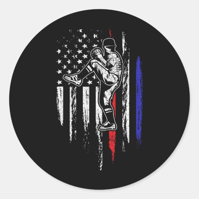 Baseball American Flag Pitcher Usa Pitching 4th Of Classic Round Sticker (Front)