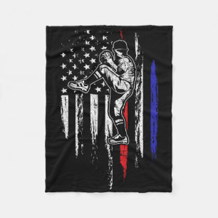Baseball American Flag Pitcher Usa Pitching 4th Of Fleece Blanket
