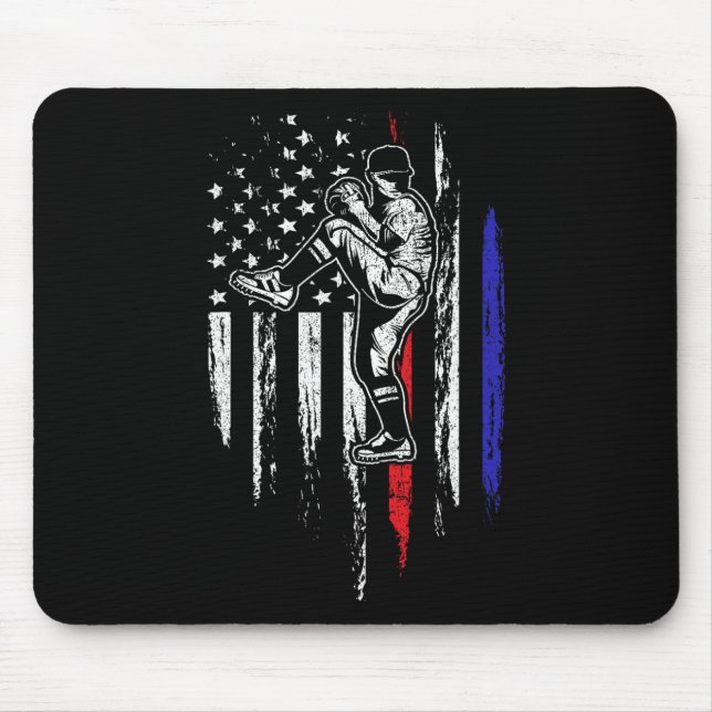 Baseball American Flag Pitcher Usa Pitching 4th Of Mouse Mat (Front)