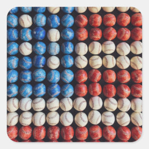 Baseball American Flag Square Sticker