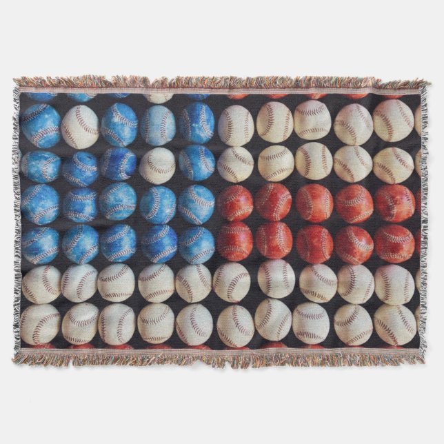 Baseball American Flag Throw Blanket (Front)