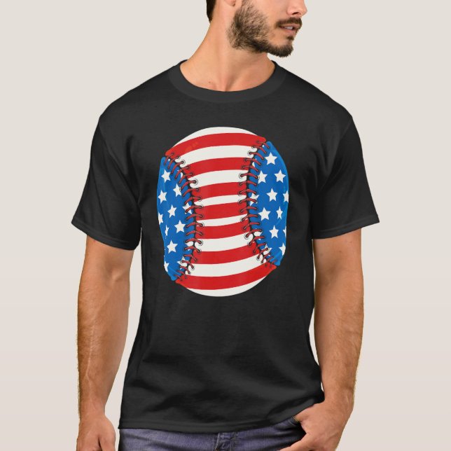 Baseball American USA flag Patriotic Retro Basebal T-Shirt (Front)