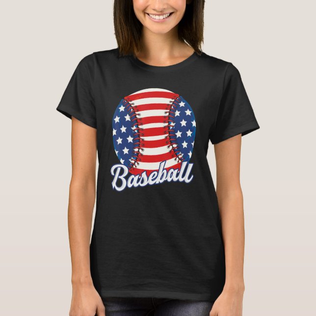 Baseball American USA flag Patriotic Retro Basebal T-Shirt (Front)