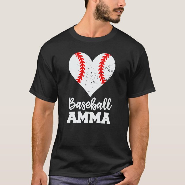 Baseball Amma Baseball Heart Grandma Amma T-Shirt (Front)