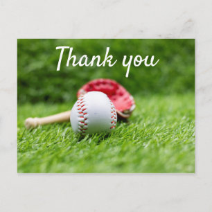 Baseball and bat are on green grass Thank you Postcard