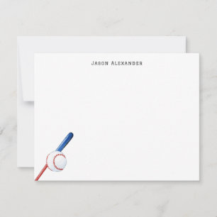 Baseball and Bat Personalises Flat Thank You Card