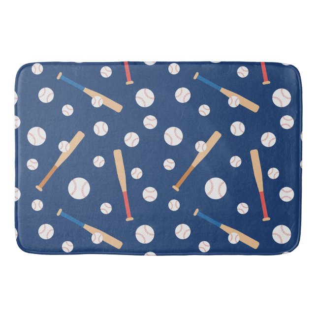 Baseball and Bat Sports Pattern Bath Mat (Front)