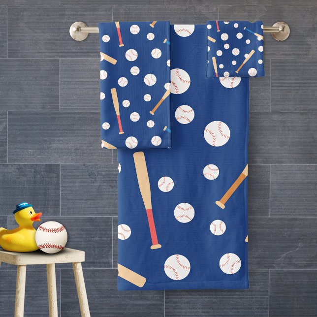 Baseball and Bat Sports Pattern Bath Towel Set (Creator Uploaded)