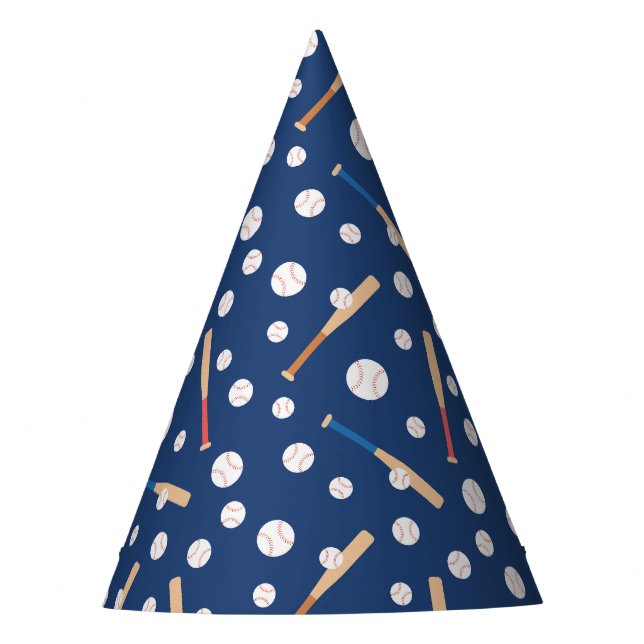 Baseball and Bat Sports Pattern Birthday Party Hat (Front)