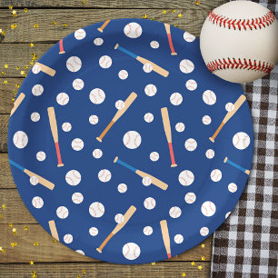 Baseball and Bat Sports Pattern Birthday Party Paper Plate