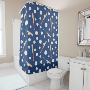 Baseball and Bat Sports Pattern Shower Curtain