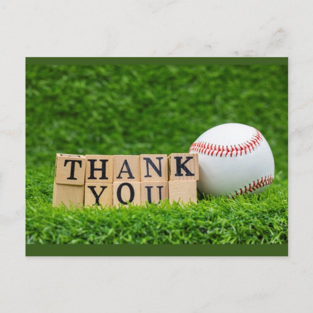 Baseball and bat with Thank. you word on green  Postcard (Front)