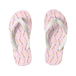 Baseball and Bats Pattern Girls Kid's Flip Flops