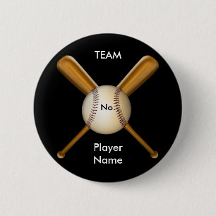 Baseball and Crossed Bats Customisable 6 Cm Round Badge
