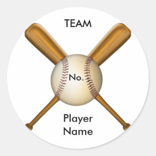 Baseball and Crossed Bats Customisable Classic Round Sticker