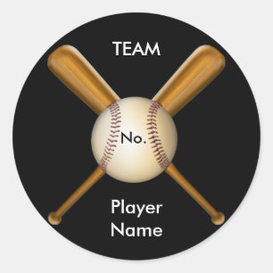 Baseball and Crossed Bats Customisable Classic Round Sticker