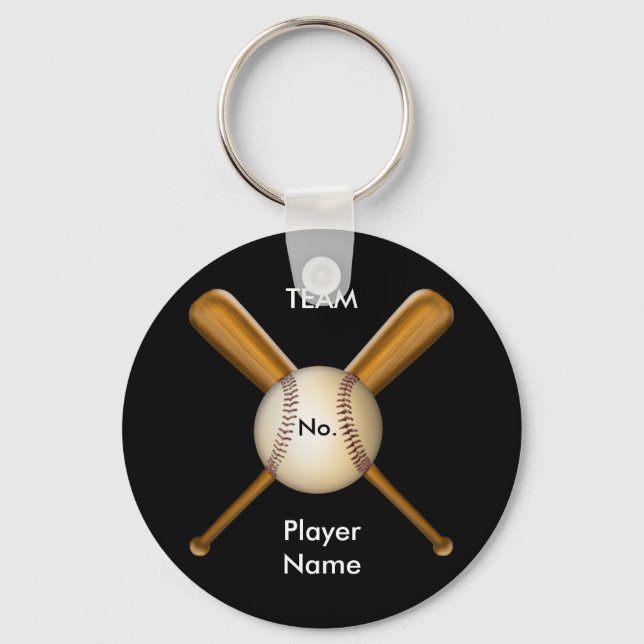Baseball and Crossed Bats Customisable Key Ring (Front)