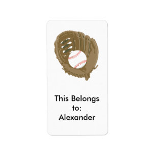 baseball and glove mitt label