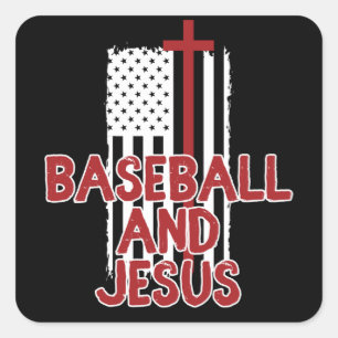 Baseball And Jesus Christian Square Sticker
