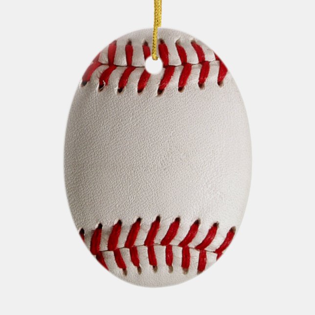 Baseball and Softball Red Stitching Ceramic Tree Decoration (Front)