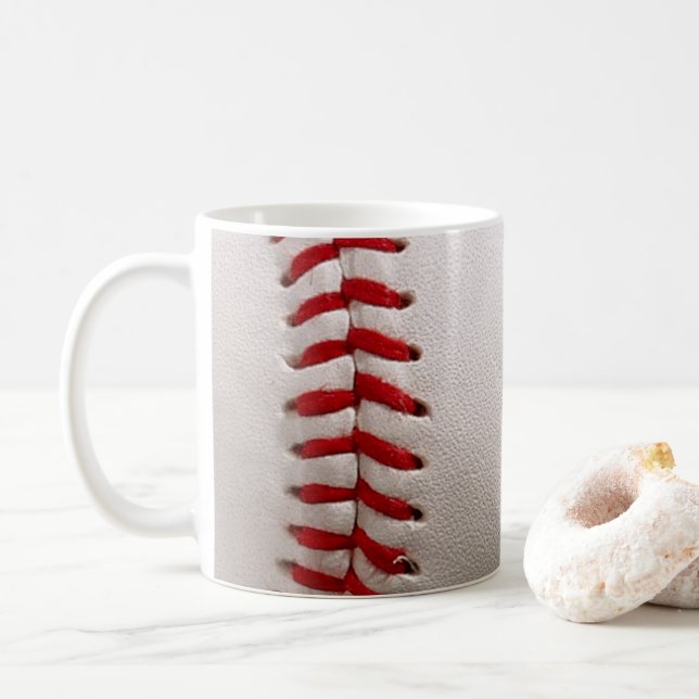 Baseball and Softball Red Stitching Coffee Mug (With Donut)