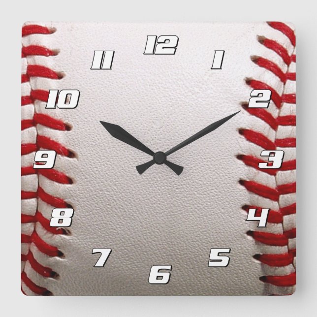 Baseball and Softball Red Stitching Square Wall Clock (Front)