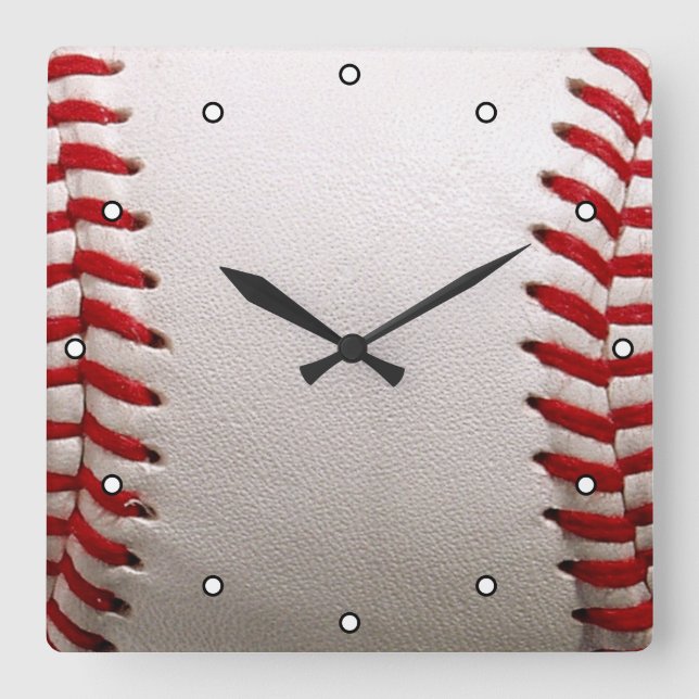 Baseball and Softball Red Stitching Square Wall Clock (Front)