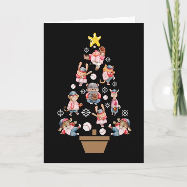 Baseball Animals Christmas Tree Card (Front)