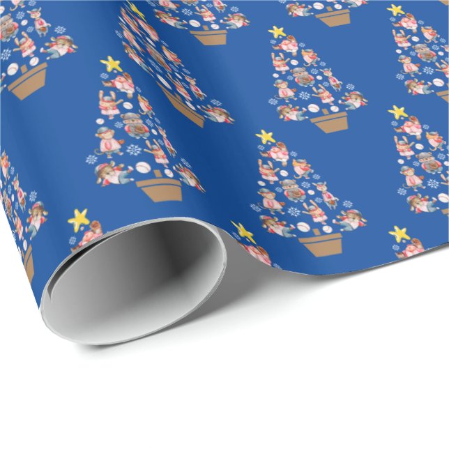 Baseball Animals Christmas Tree Wrapping Paper (Roll Corner)