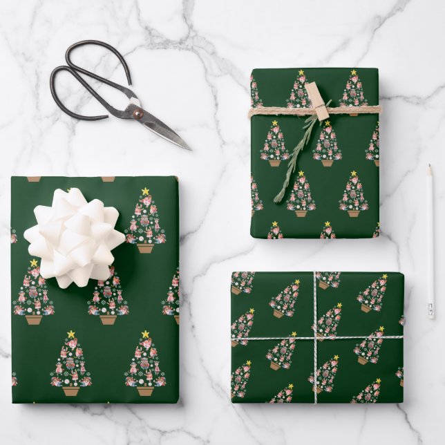 Baseball Animals Christmas Tree Wrapping Paper Sheet (Front)