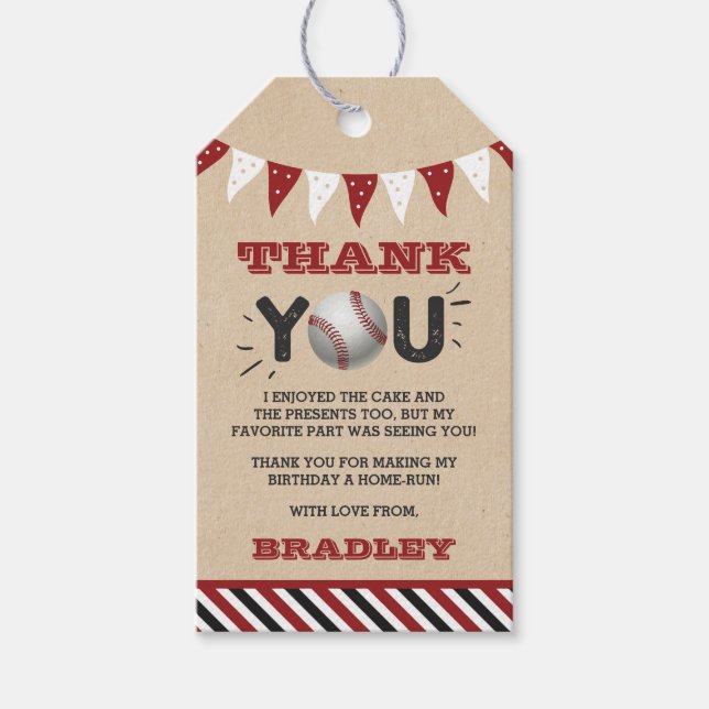 Baseball Any Age Birthday Gift Tags (Front)