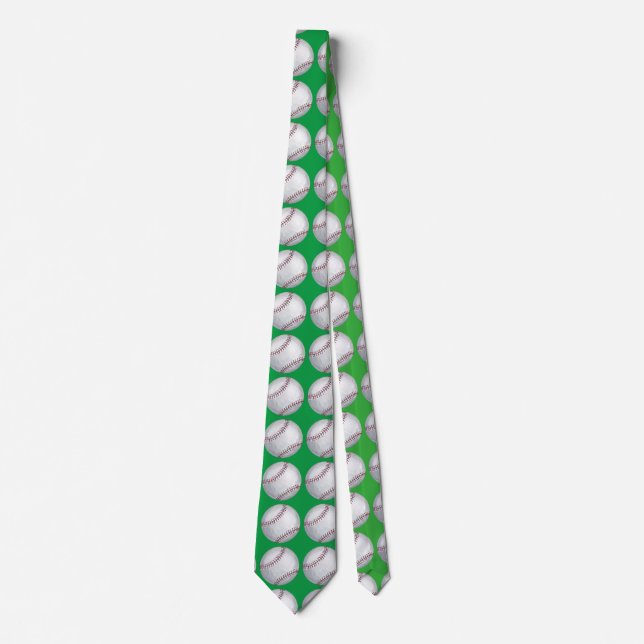 Baseball Art Pattern Green Tie (Front)