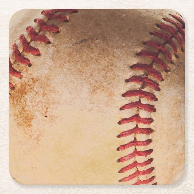Baseball Artwork Vintage Square Paper Coaster (Front)