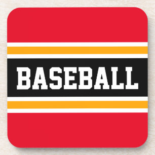 BASEBALL Athletic Red White Yellow Black Stripes Coaster
