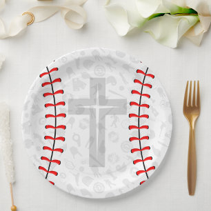 Baseball Baby Dedication Cross Party Paper Plates