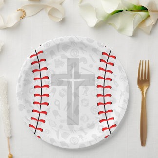 Baseball Baby Dedication Cross Party Paper Plates