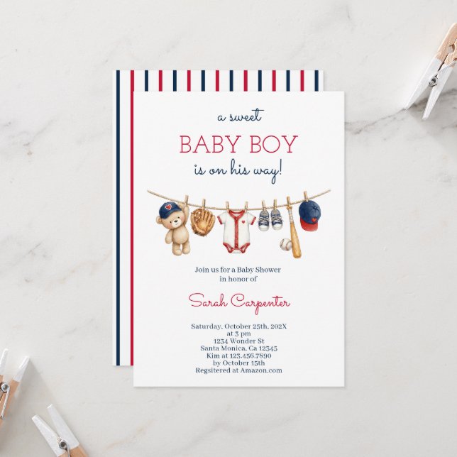 Baseball Baby Shower Boy Invitation (Front/Back In Situ)