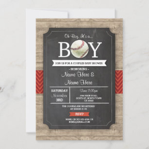Baseball Baby Shower Boy Red Sports Wood Invite