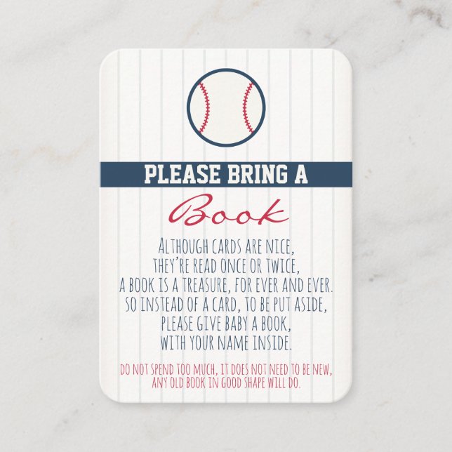 Baseball Baby Shower Bring a Book Card (Front)