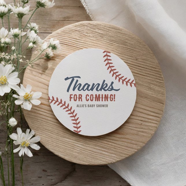 Baseball Baby Shower Classic Round Sticker (Creator Uploaded)