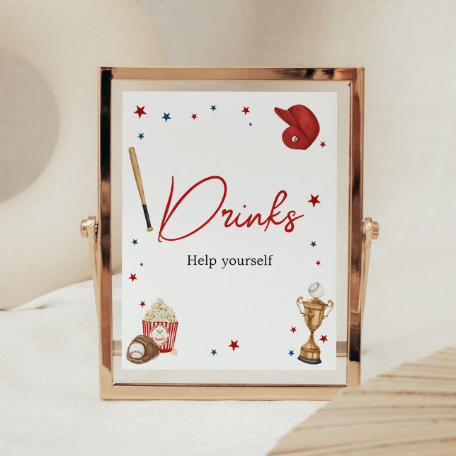 Baseball Baby Shower Drinks Poster (Oh Boy Little Slugger Baby Shower Drinks Sign)