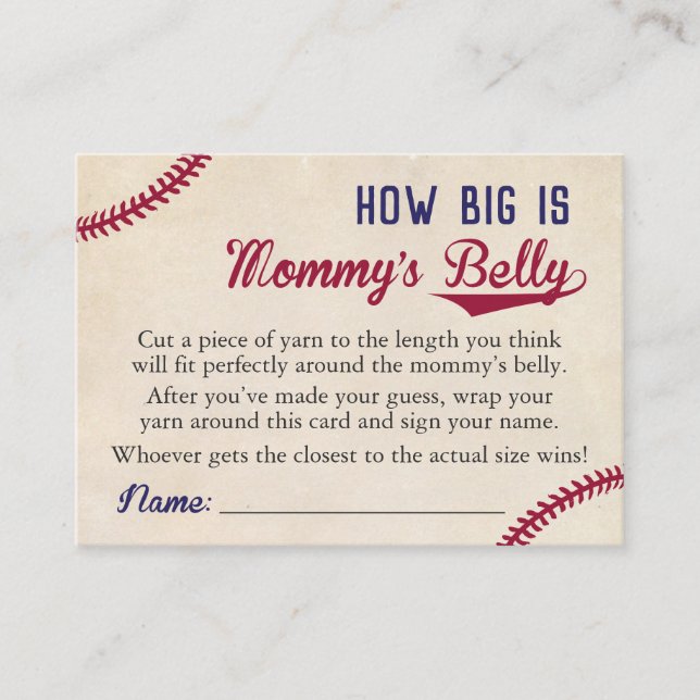 Baseball Baby Shower How Big is Mummy's Belly Calling Card (Front)