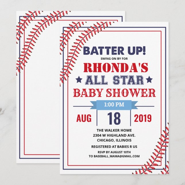 Baseball Baby Shower Invitation (Front/Back)