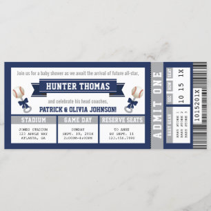 Baseball Baby Shower Invitation, Blue, Grey Invitation
