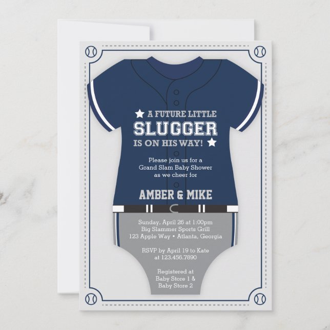 Baseball Baby Shower Invitation, Blue, Grey Invitation (Front)
