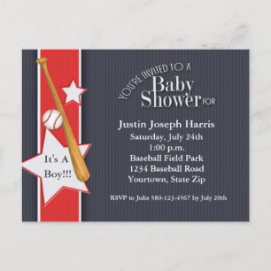 Baseball Baby Shower Invitation Navy Red Postcard
