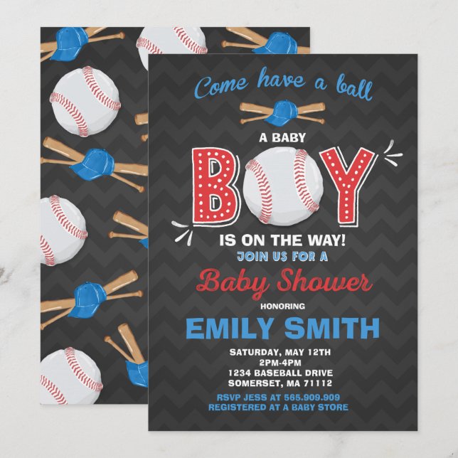 Baseball Baby Shower Invitation Sport Baby Shower (Front/Back)