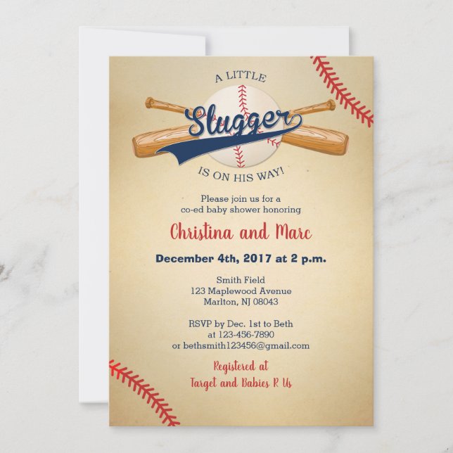 Baseball Baby Shower Invitations - Little Slugger (Front)