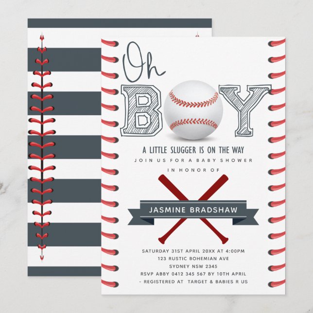 Baseball Baby Shower Oh Boy Invitation (Front/Back)