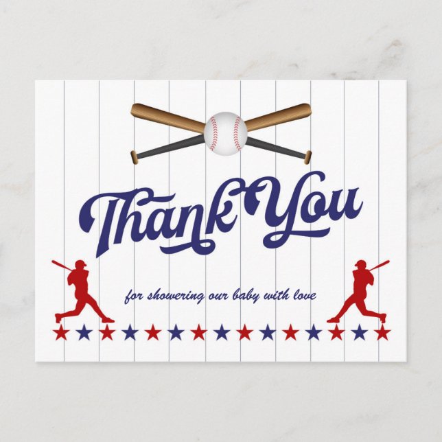 Baseball, Baby Shower thank you postcard (Front)